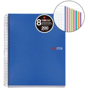 miquel rius notebook8 cuaderno de espiral formato a5 200 hojas de 70 gr microperforadas con 4 taladros cubiertas de polipropileno cuadricula 5x5 color azul