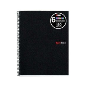 miquel rius notebook6 cuaderno de espiral formato a4 150 hojas de 70gr microperforadas con 2 taladros cubiertas de polipropileno cuadricula 5x5 color negro