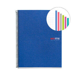 miquel rius notebook6 cuaderno de espiral formato a4 150 hojas de 70gr microperforadas con 2 taladros cubiertas de polipropileno cuadricula 5x5 color azul