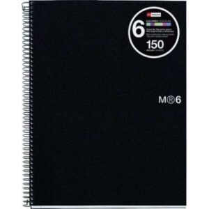 miquel rius notebook6 cuaderno de espiral formato a5 150 hojas de 70gr microperforadas con 2 taladros cubiertas de polipropileno cuadricula 5x5 color negro