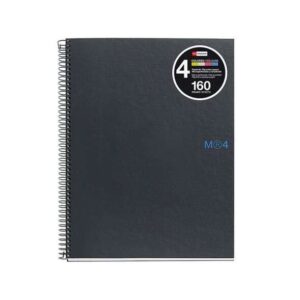 miquel rius notebook4 cuaderno de espiral formato a5 160 hojas de 90gr microperforadas con 2 taladros cubiertas de carton extraduro cuadricula 5x5 color gris oscuro