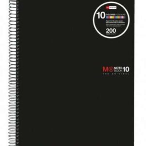 miquel rius notebook10 cuaderno de espiral formato a4 200 hojas de 70gr microperforadas con 4 taladros cubiertas de polipropileno cuadricula 5x5 color negro