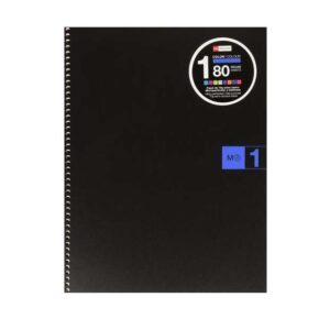 miquel rius notebook1 cuaderno de espiral formato a4 80 hojas microperforadas con 4 taladros cuadricula 5x5 banda de las hojas azul cubiertas de polipropileno color negro