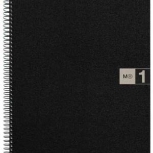 miquel rius notebook1 cuaderno de espiral formato a4 80 hojas microperforadas con 4 taladros cuadricula 5x5 banda de las hojas gris cubiertas de polipropileno color negro