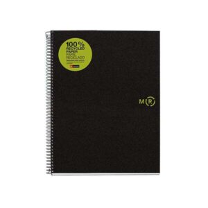 miquel rius notebook4 eco cuaderno de espiral formato a5 papel 100% recuperado post consumo 120 hojas de 80gr microperforadas con 2 taladros cubiertas de polipropileno reciclado cuadricula 5x5 color negro