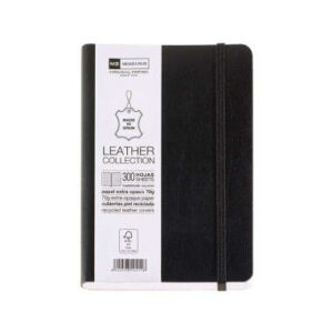 miquel rius leather 1839 cuaderno flexible 8º 300 hojas con indice cubiertas de piel reciclada cuadricula 5x5mm cierre con goma elastica color negro