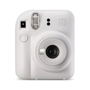 fujifilm instax mini 12 clay white camara instantanea tamaño de imagen 62x46mm flash auto exposicion automatica mini espejo para selfies modo primer plano