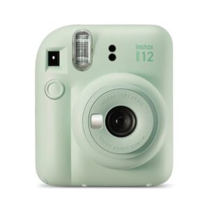 fujifilm instax mini 12 mint green camara instantanea tamaño de imagen 62x46mm flash auto exposicion automatica mini espejo para selfies modo primer plano