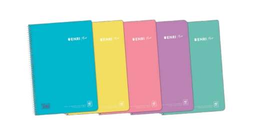 enri plus cuaderno espiral formato folio cuadriculado 4x4mm 80 hojas 90gr con margen cubierta de plastico colores pastel surtidos