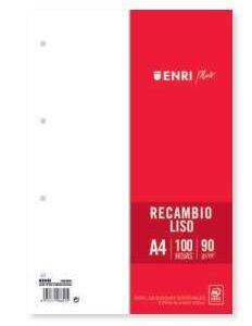 enri plus recambio formato a4 liso 4 taladros 100 hojas 90gr