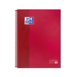 oxford europeanbook 1 cuaderno espiral formato a4+ cuadriculado 5x5mm 80 hojas banda de color tapa extradura brillante color rojo