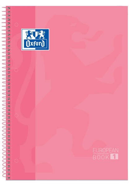 oxford europeanbook 1 cuaderno espiral formato a4+ cuadriculado 5x5mm 80 hojas banda de color tapa extradura brillante color rosa