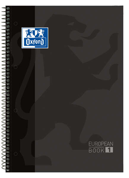 oxford europeanbook 1 cuaderno espiral formato a4+ cuadriculado 5x5mm 80 hojas banda de color tapa extradura brillante color negro
