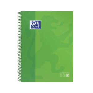 oxford europeanbook 1 cuaderno espiral formato a4+ cuadriculado 5x5mm 80 hojas banda de color tapa extradura brillante color verde manzana