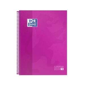oxford europeanbook 1 cuaderno espiral formato a4+ cuadriculado 5x5mm 80 hojas banda de color tapa extradura brillante color fucsia