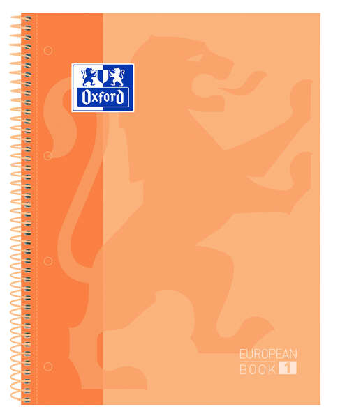 oxford europeanbook 1 cuaderno espiral formato a4+ cuadriculado 5x5mm 80 hojas banda de color tapa extradura brillante color melocoton