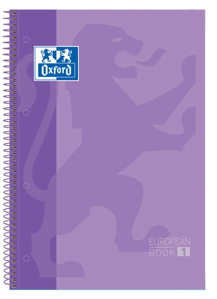 oxford europeanbook 1 cuaderno espiral formato a4+ cuadriculado 5x5mm 80 hojas banda de color tapa extradura brillante color malva