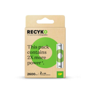 gp recyko pack de 2 pilas recargables 2600mah aa 1.2v precargadas ciclo de vida: hasta 1.000 veces