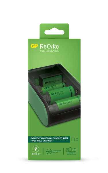 gp recyko cargador usb universal carga pilas: aa, aaa, c, d y 9v