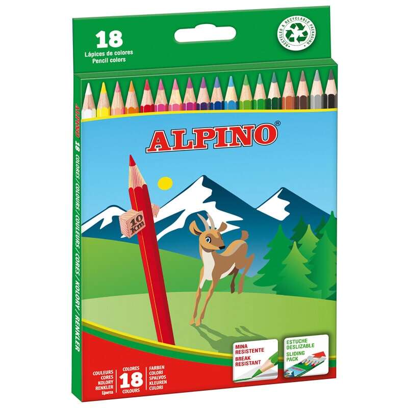 alpino pack de 18 lapices de colores mina de 3mm resistente a la rotura bandeja extraible colores surtidos