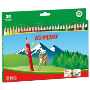alpino pack de 30 lapices de colores creativos mina de 3mm resistente a la rotura hexagonal bandeja extraible colores vivos y brillantes surtido