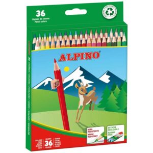 alpino pack de 36 lapices de colores creativos mina de 3mm resistente a la rotura bandeja extraible colores vivos y brillantes surtido