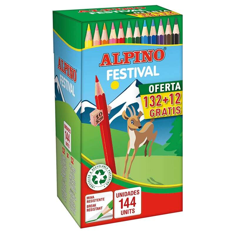 alpino festival economy pack de 144 lapices hexagonales de colores mina de 3mm ideal para colegios colores surtidos