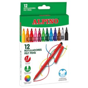 alpino pack con 12 rotuladores de colores punta de 3mm superlavables y brillantes uso escolar desarrolla la creatividad colores surtidos