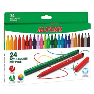 alpino pack con 24 rotuladores de colores punta de 3mm superlavables y brillantes uso escolar desarrolla la creatividad colores surtidos