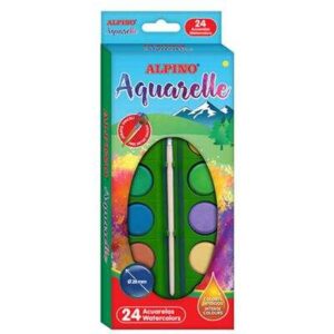 alpino pack de 24 acuarelas 28mm diametro colores intensos incluye pincel colores surtidos