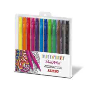 alpino color experience pack de 12 rotuladores doble punta con punta pincel forma triangular ergonomica punta fine liner de 0.7mm y punta pincel de 2.9mm colores surtidos