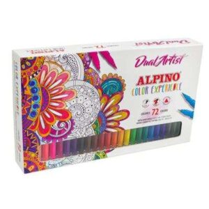 alpino dual artist color experience pack de 72 rotuladores doble punta para dibujos mas completos forma triangular ergonomica punta fine liner de 0.7mm y punta pincel de 2.9mm colores surtidos