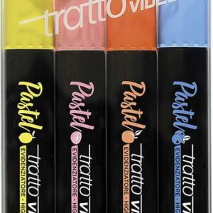 tratto video pastel pack de 4 marcadores fluorescentes punta biselada tinta al agua secado rapido colores surtidos