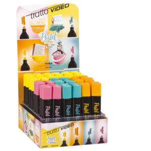 tratto video pastel expositor de 48 marcadores fluorescentes punta biselada tinta al agua secado rapido colores surtidos