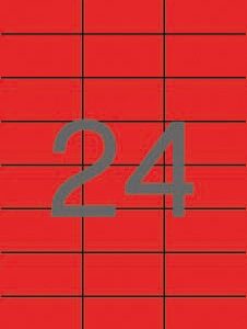 apli pack de 2.400 etiquetas 70x37mm 100 hojas x 24 etiquetas adhesivo permanente cantos rectos color rojo