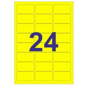 apli pack de 480 etiquetas rectangulares 64x33.9mm 20 hojas por 24 etiquetas adhesivo permanente cantos romos color amarillo fluorescente