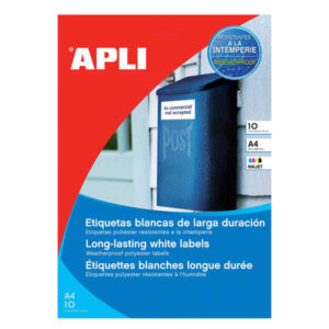 apli etiquetas blancas resistentes intemperie 99.1 x 139mm 10 hojas