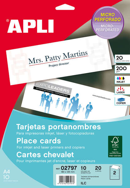 apli tarjetas portanombres microperforadas 200g 10 hojas