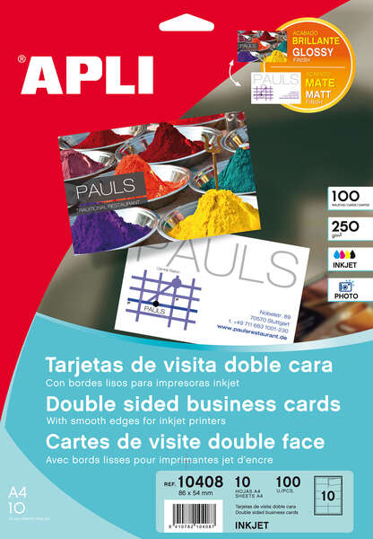 apli tarjetas de visita doble cara brillante 250g 10 hojas