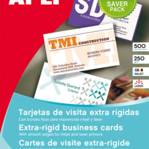 apli pack con 500 tarjetas de visita mate cartulina de 250g/m² 50 hojas por 10 tarjetas cantos rectos color blanco
