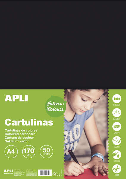 apli pack de 50 cartulinas a4 170g color negro