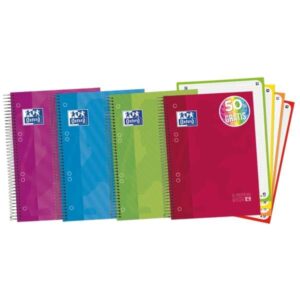 oxford europeanbook 4 cuaderno espiral formato a5+ cuadriculado 5x5mm 120 hojas 90gr tapa extradura acabado brillante 4 bandas de color colores surtidos