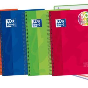 oxford europeanbook 5 cuaderno espiral formato a4+ cuadriculado 5x5mm 120 hojas tapa extradura acabado brillante 5 bandas de color colores surtidos