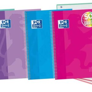 oxford europeanbook 5 cuaderno espiral formato a4+ cuadriculado 5x5mm 120 hojas tapa extradura acabado brillante 5 bandas de color colores surtidos tendencia