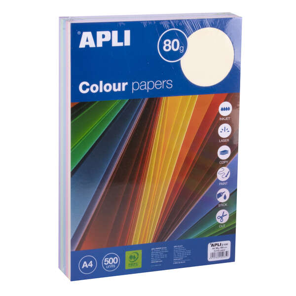 apli papel color surtido pastel a4 500 hojas
