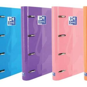 oxford europeanbinder classic carpeta de 4 anillas formato a4+ con recambio cuadriculado 5x5mm y 4 taladros cierre con goma elastica colores surtidos tendencia