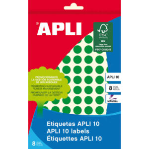 apli etiquetas 10 verdes Ø 10mm 8 hojas