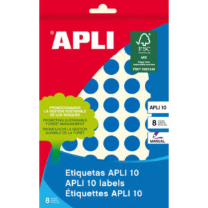 apli pack de 616 etiquetas redondas Ø13mm 8 hojas por 77 etiquetas adhesivo permanente aptas para escritura manual color azul