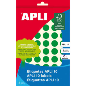 apli etiquetas 10 verdes Ø 13mm 8 hojas