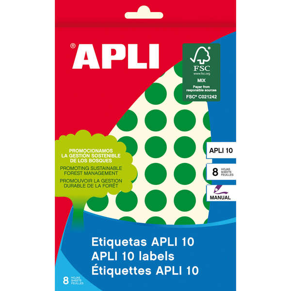 apli etiquetas 10 verdes Ø 13mm 8 hojas